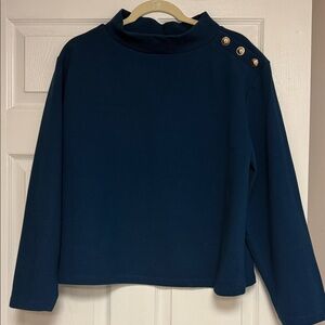 Ann Taylor Teal Ribbed Knit Top with Mock Neck